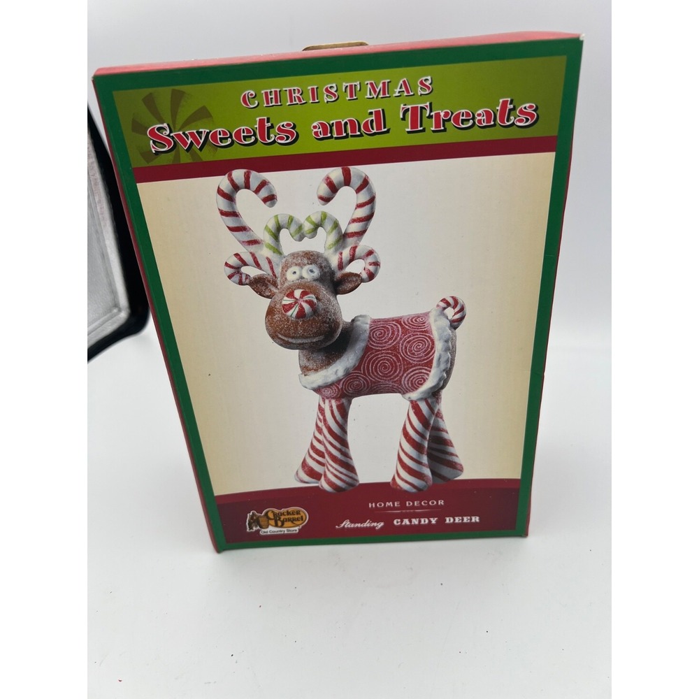 CrackerBarrel Christmas Sweets & Treats Candy Cane Reindeer Figurine Boxed Decor